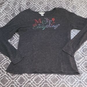 Christopher & Banks Gray Pajama Top with Colorful Print